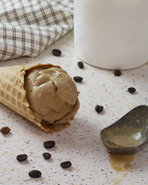 coffee gelato with scoop.