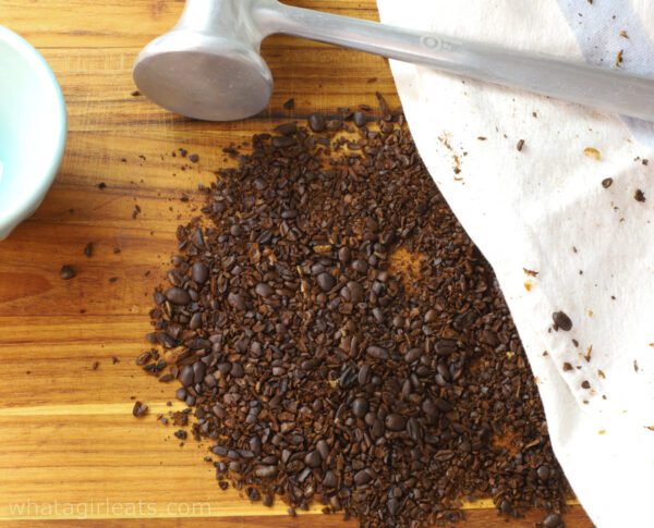 crushing coffee beans.