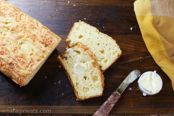 top shot of cheese bread with butter.