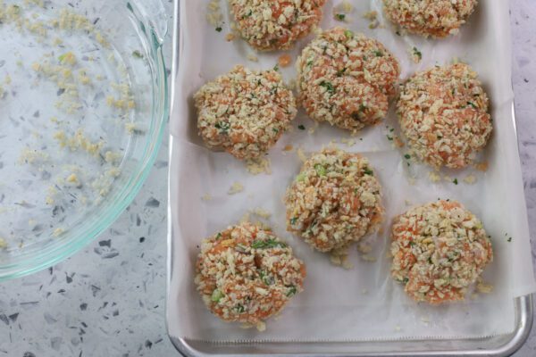 forming patties on baking sheet.