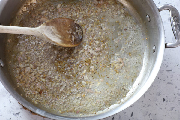 sauteing shallots butter and shallots.
