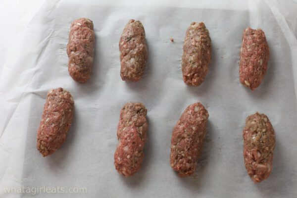 lamb formed into kebabs.